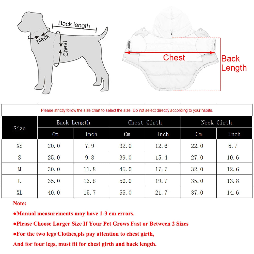 Pet Winter Hooded Coat for Small Medium Dogs Cats Windproof Warm Dog Jacket Soft Padded Puppy Clothes Chihuahua Yorkie Overalls